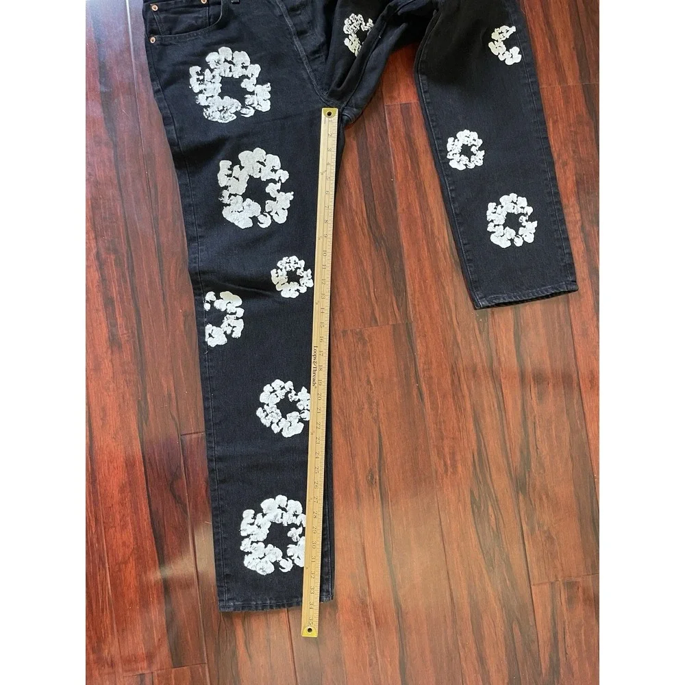 Levi's x DENIM TEARS 501 Black Cotton Wreath Denim Jeans 34W x 34L Preowned